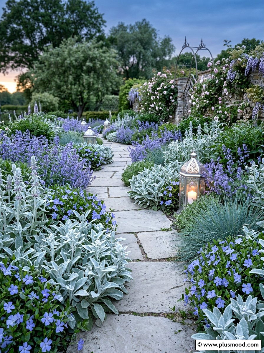 Pastel Periwinkle And Silver Garden - 25 small backyard ideas with color scheme