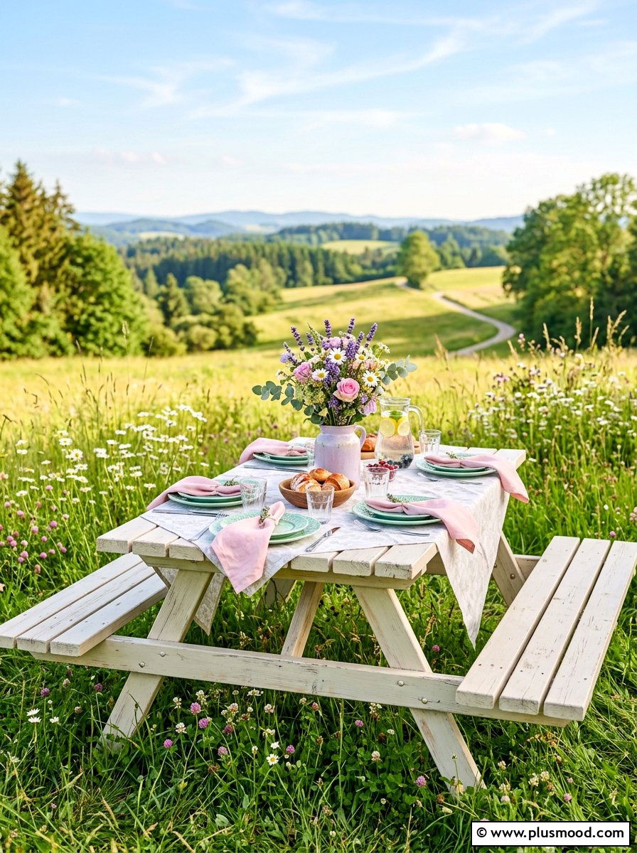 Pastel Picnic Table Setup - 25 summer balcony table decor ideas