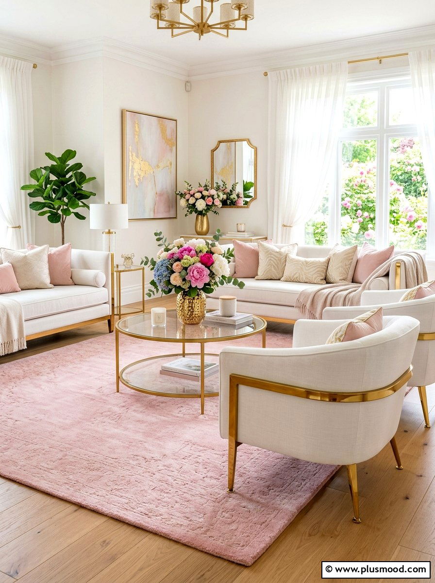 Pastel Pink Rug - 25 summer rug ideas for living room