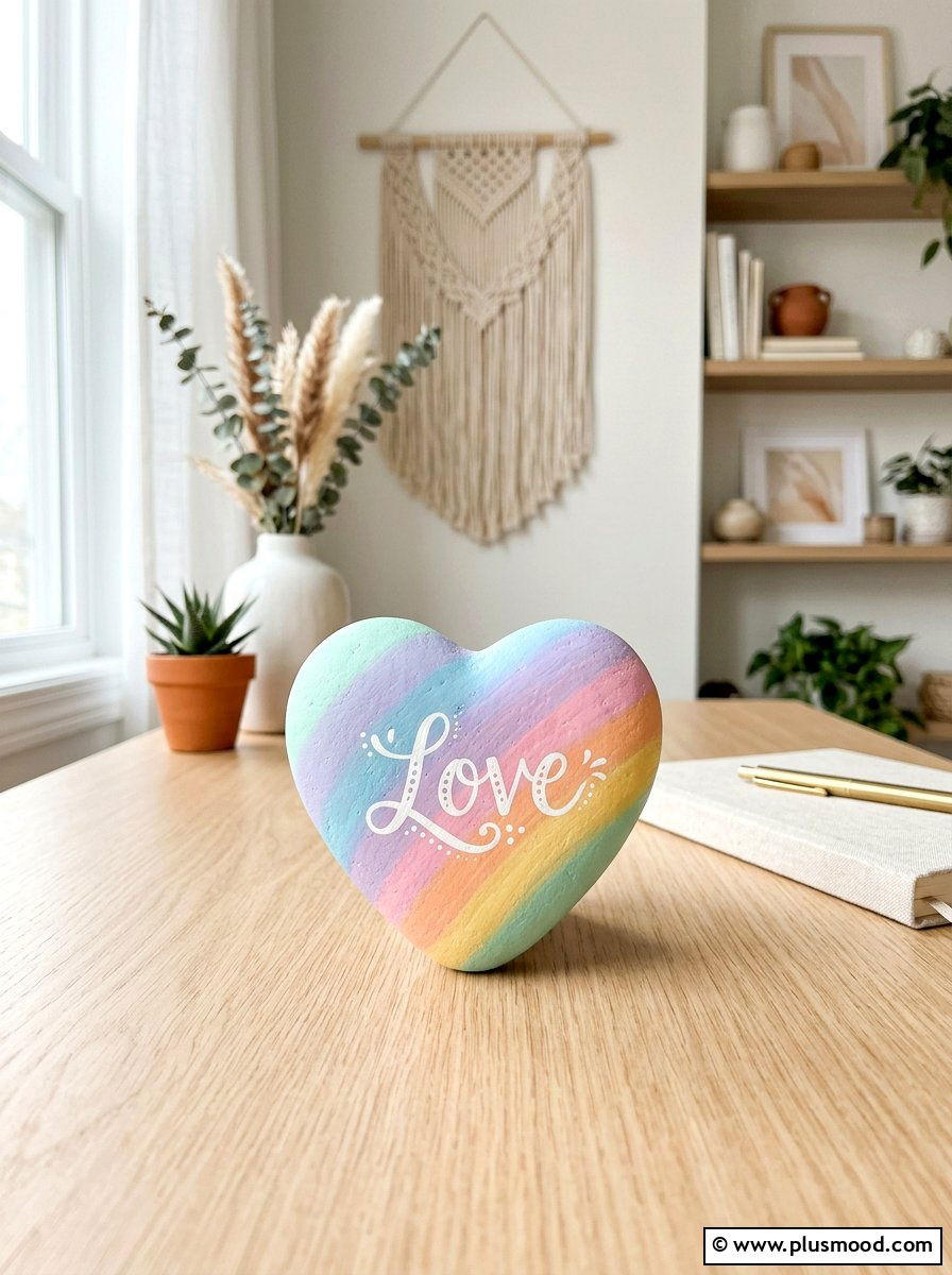 Pastel Rainbow Heart Gift Stone - 25 painted rock ideas for kids birthday gifts