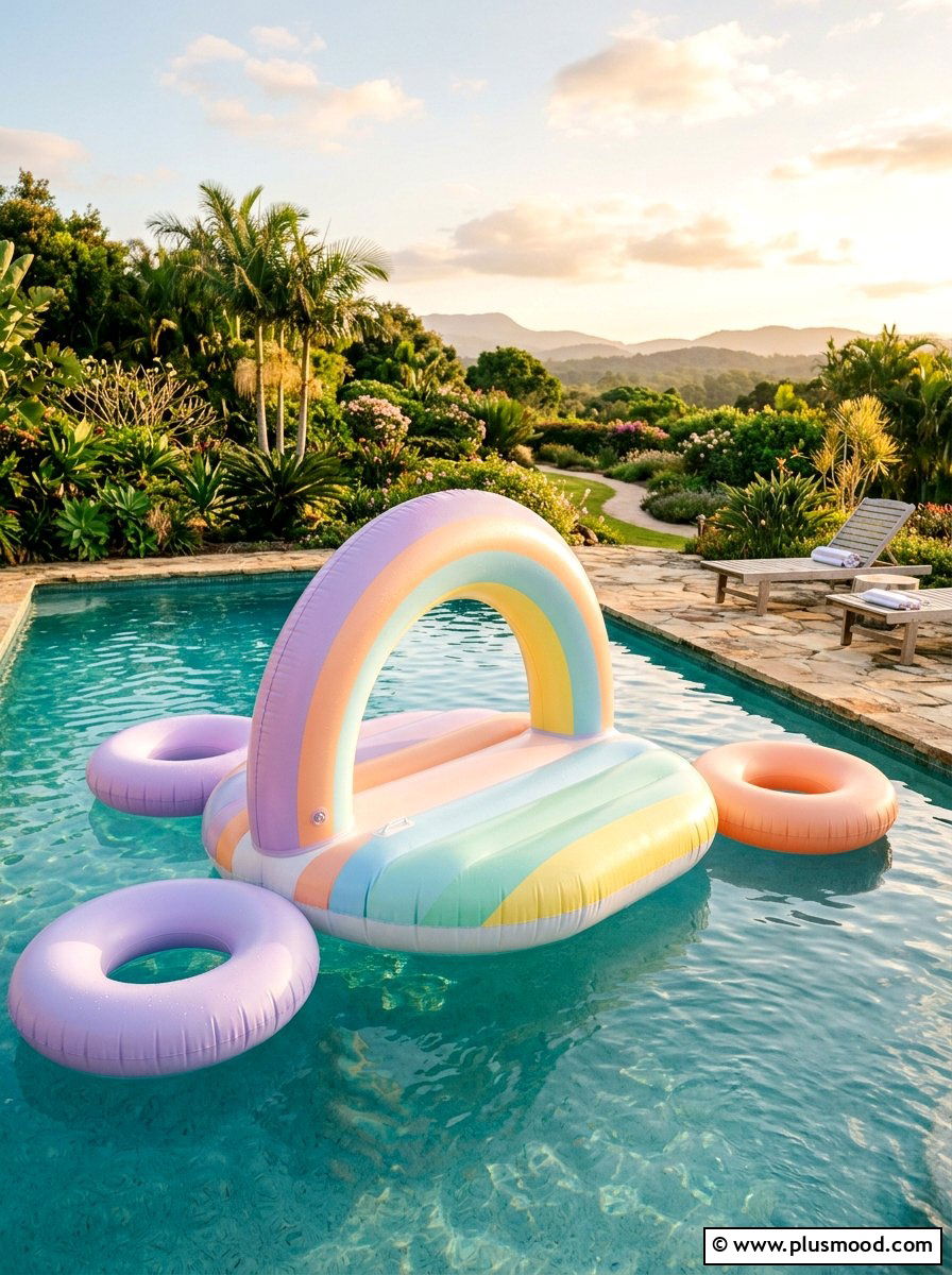 Pastel Rainbow Pool Float - 25 summer pool party decor ideas
