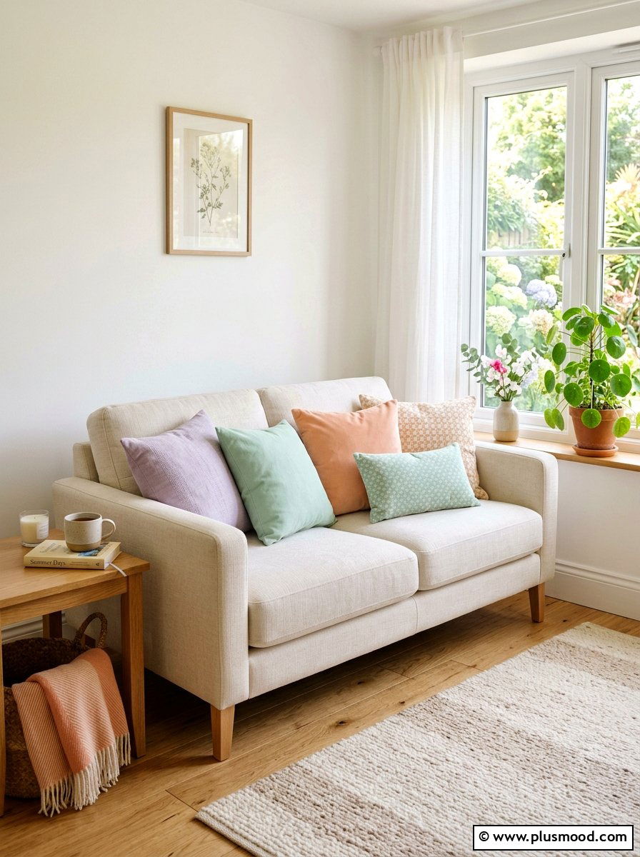Pastel Throw Pillow - 25 summer decor ideas for small apartments living room