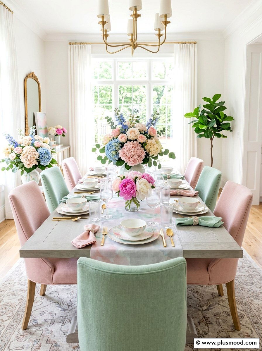 Pastel Watercolor Dining Table - 25 summer tablescape ideas for dining room