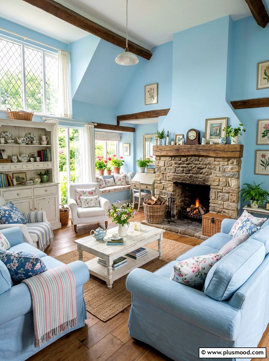 Pastel blue cottage living room - 25 blue summer living room ideas
