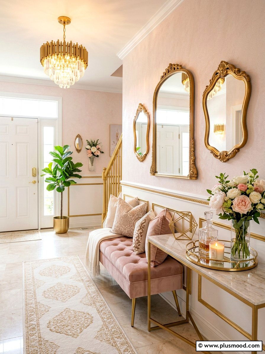 Pastel pink and gold entryway - 25 summer entryway decor ideas