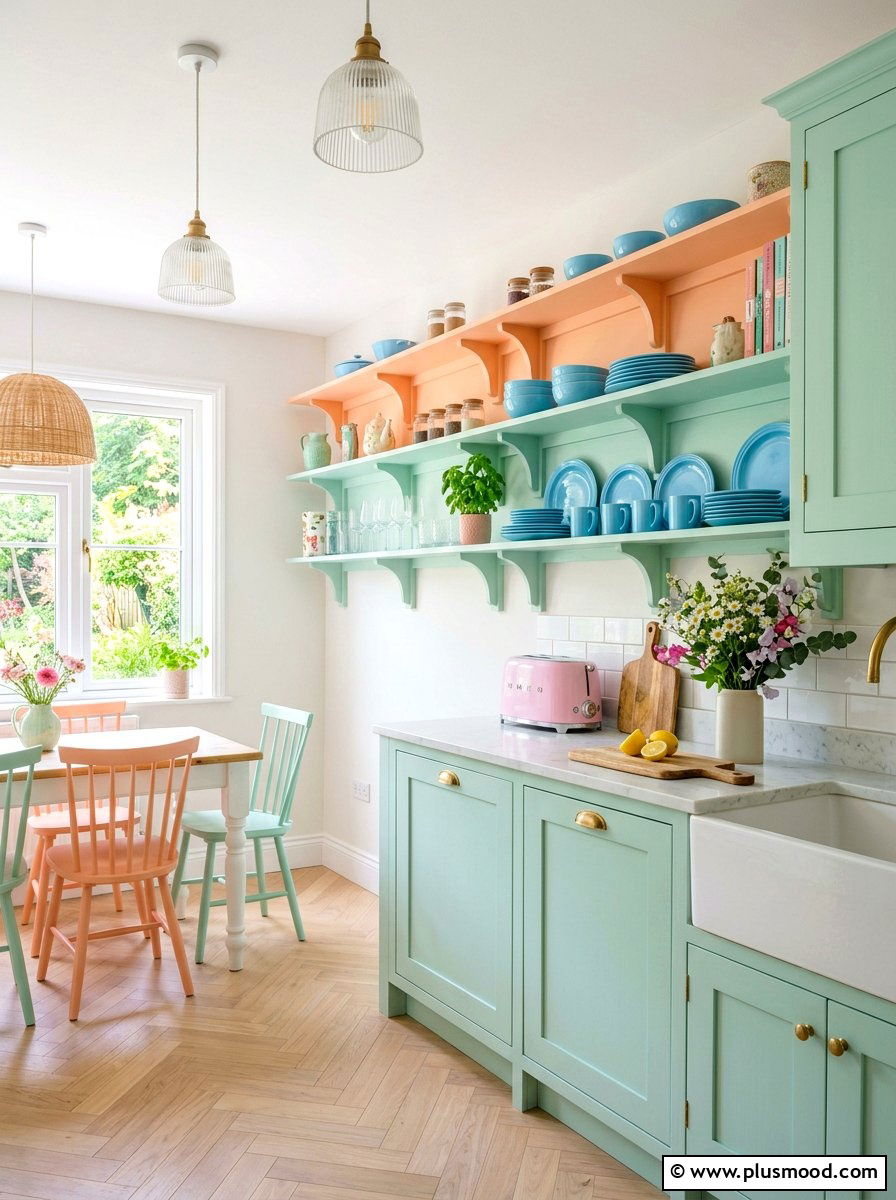 Pastels Color Kitchen Open Shelving - 25 summer open shelf summer kitchen ideas
