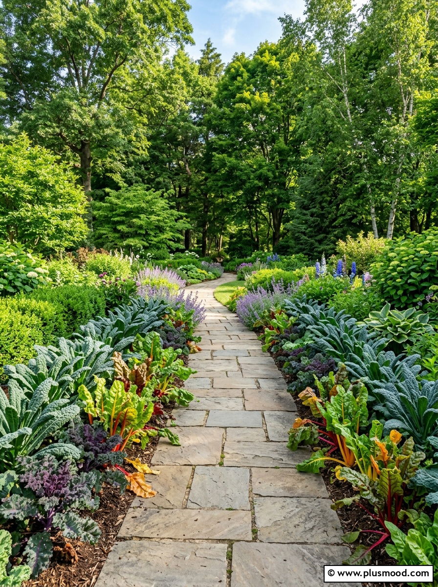 Pathway Lined With Kale And Chard
