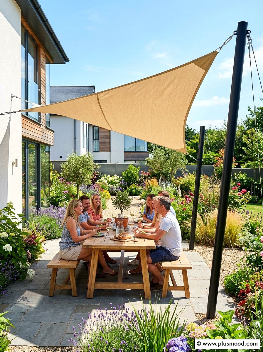 Patio Shade Sail - 25 summer backyard cheap makeover ideas