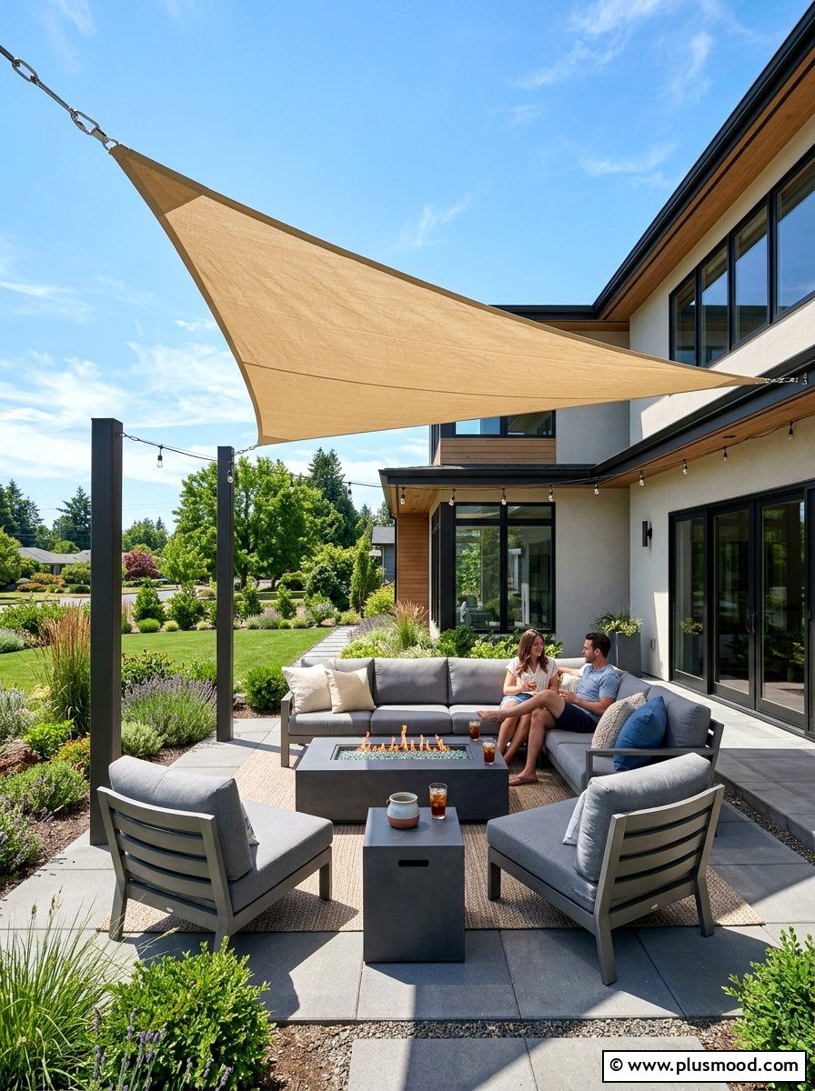 Patio Shade Sail - 25 cheap summer patio ideas