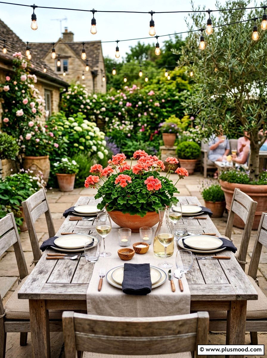 Patio table geranium centerpiece - 25 summer planters with geraniums ideas