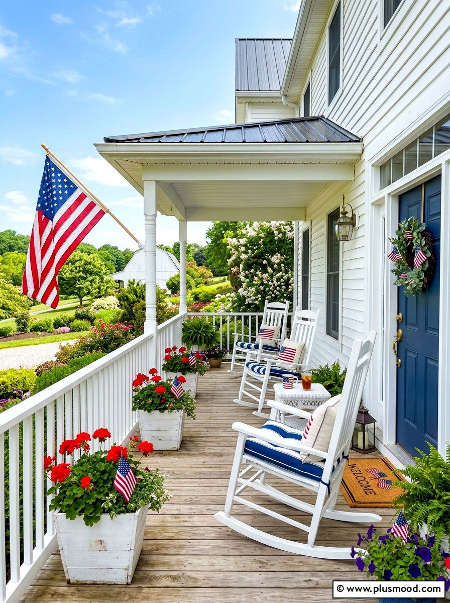 Patriotic Farmhouse Front Porch - 25 summer farmhouse front porch ideas