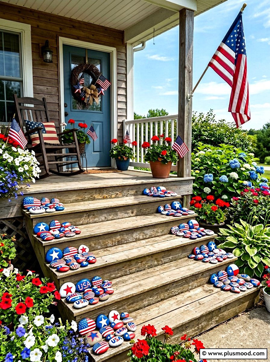 Patriotic Garden Rocks - 25 painted rock ideas for garden