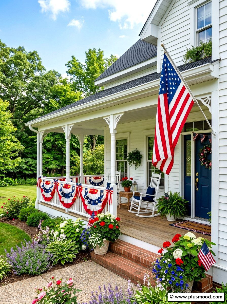Patriotic Porch Bunting - 25 summer front porch decor ideas for white house