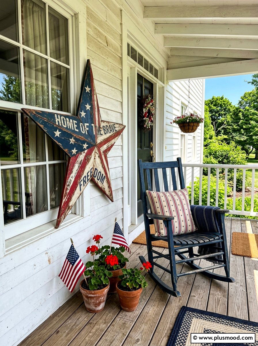 Patriotic Star Sign - 25 summer front porch sign ideas
