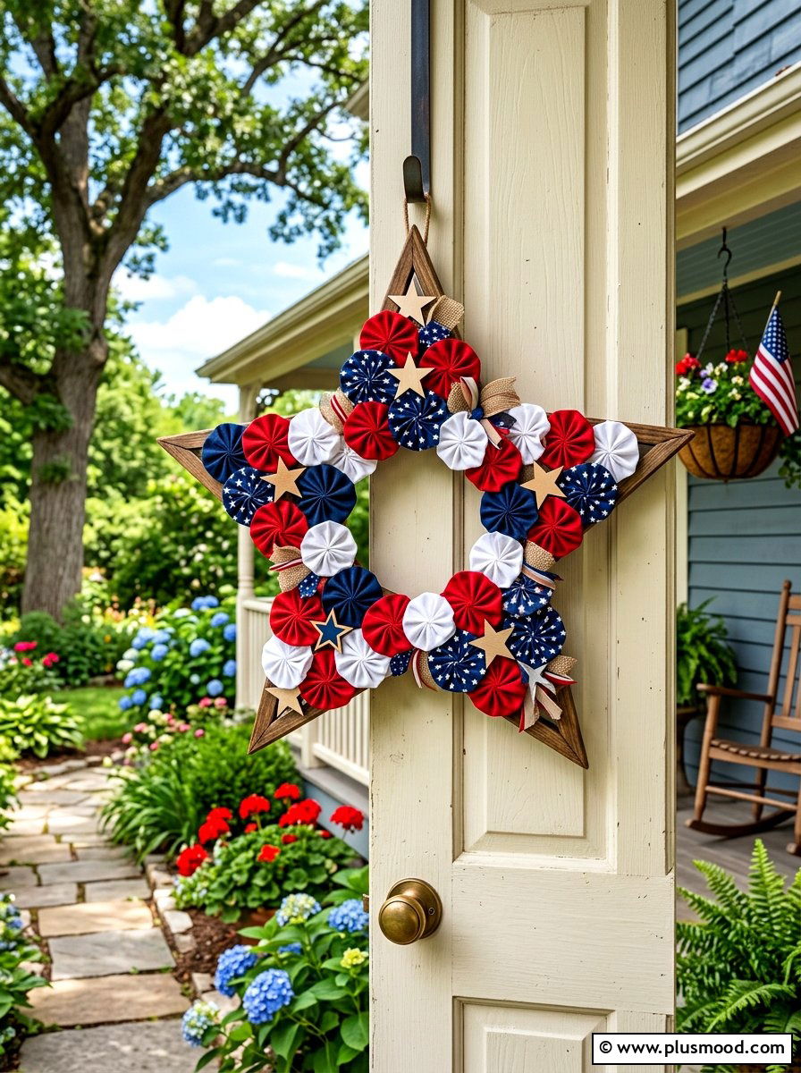 Patriotic Star Wreath - 25 summer wreath ideas for front door