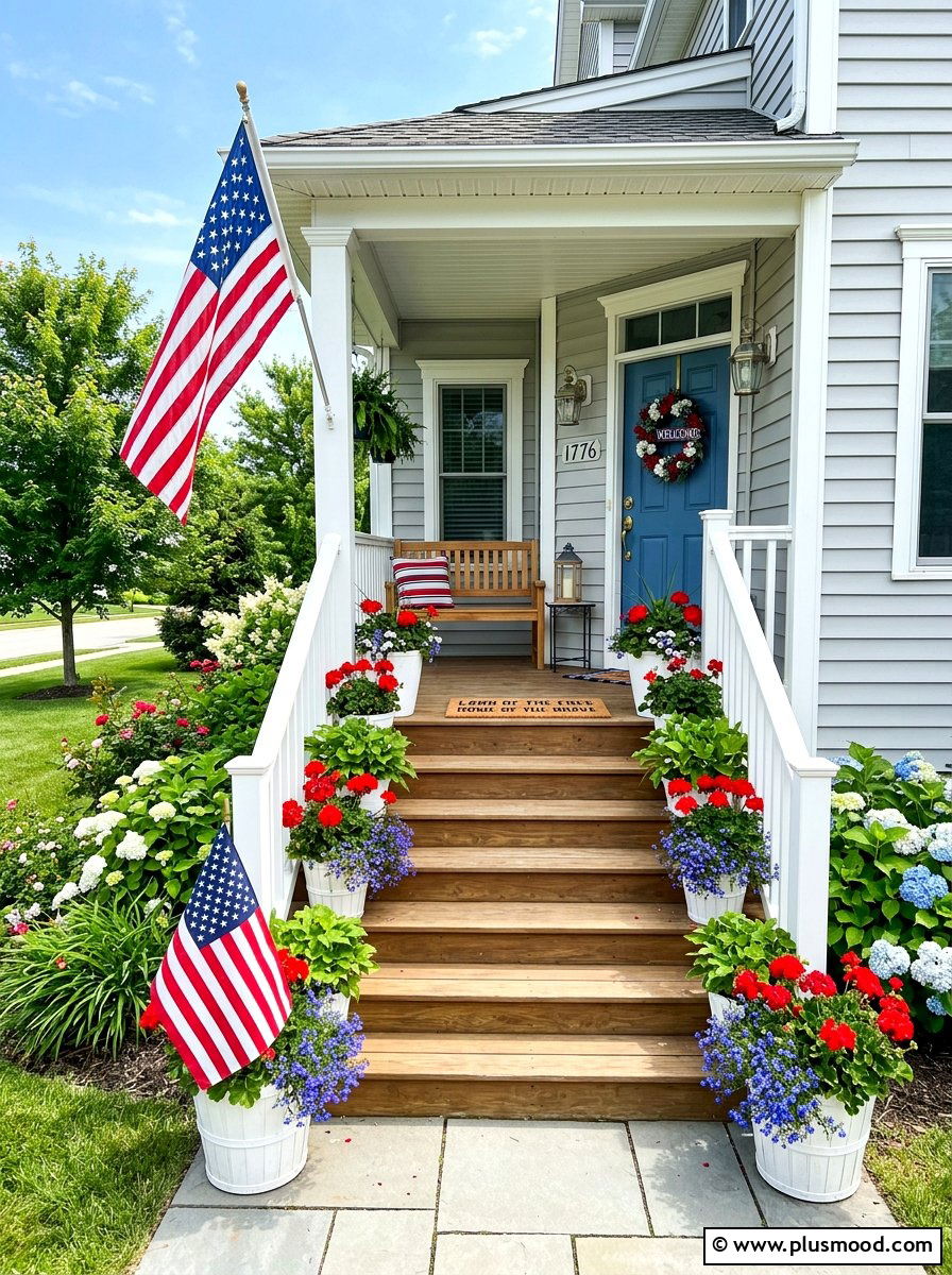 Patriotic Summer Front Steps - 25 summer front steps decor ideas