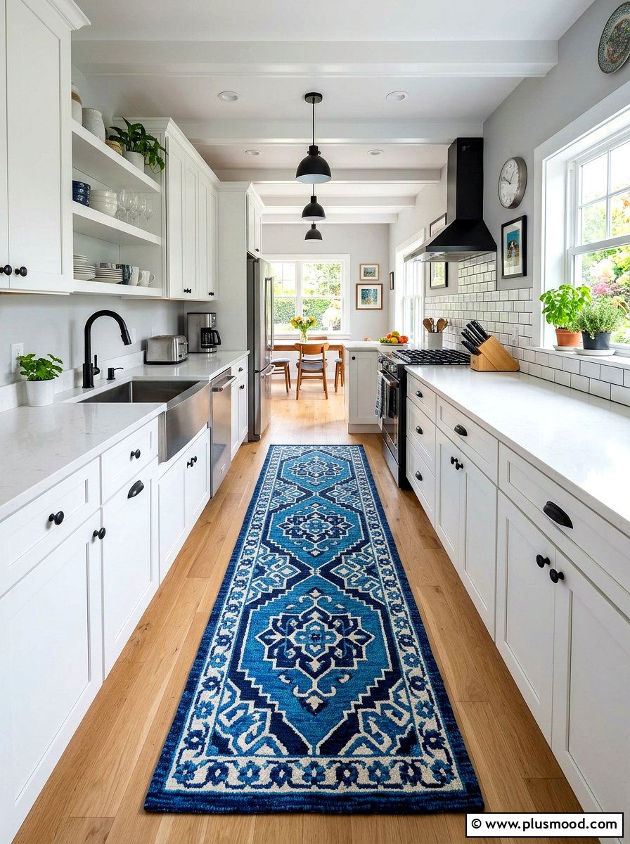 Patterned Floor Runner - 25 summer kitchen makeover ideas