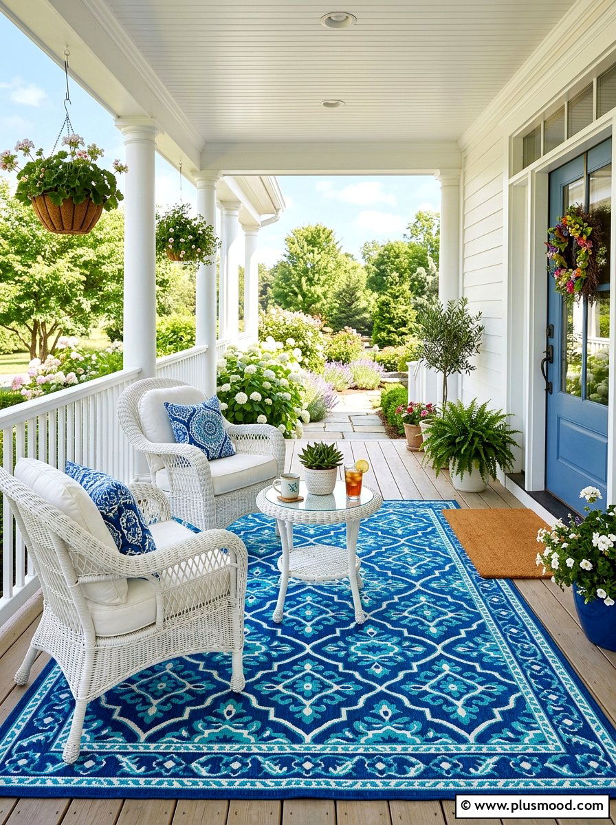 Patterned Outdoor Rug - 25 summer entryway curb appeal ideas