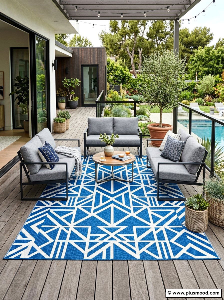 Patterned Outdoor Rug - 25 summer uncovered patio ideas