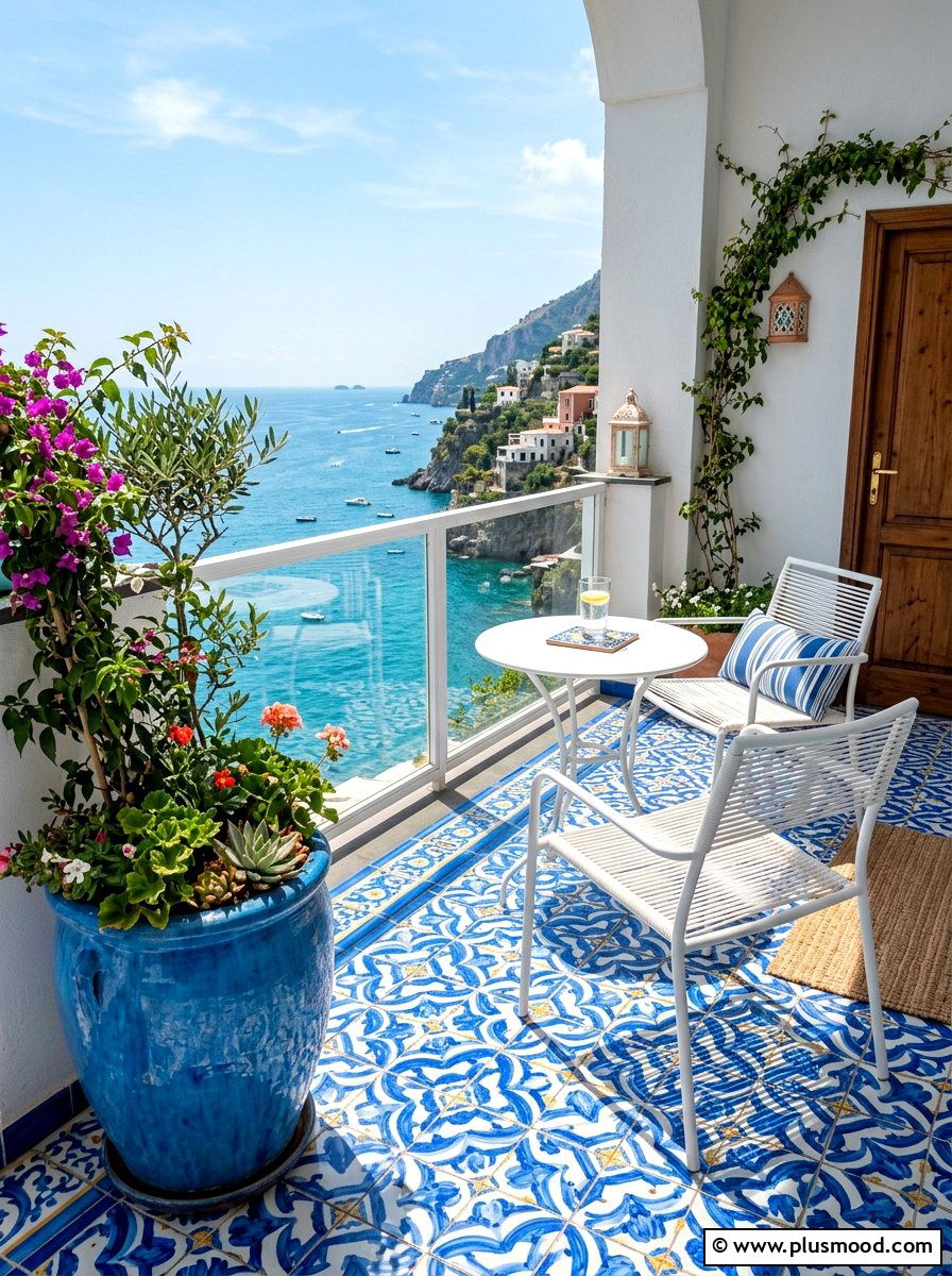 Patterned Tile Coastal Balcony - 25 summer coastal balcony ideas