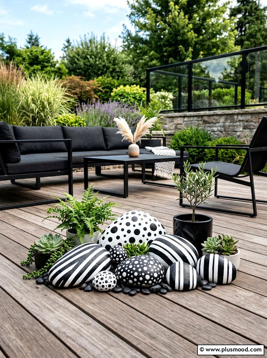 Patterned garden rocks - 25 painted rock ideas for stepping stones