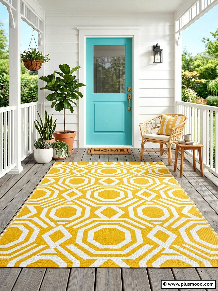 Patterned outdoor rug - 25 summer colorful curb appeal ideas