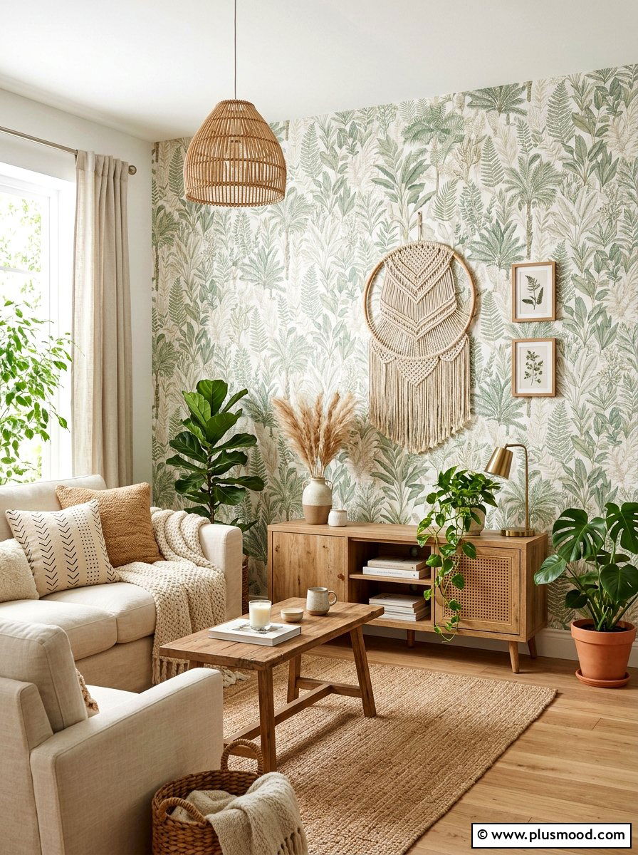 Patterned wallpaper - 25 boho summer living room ideas