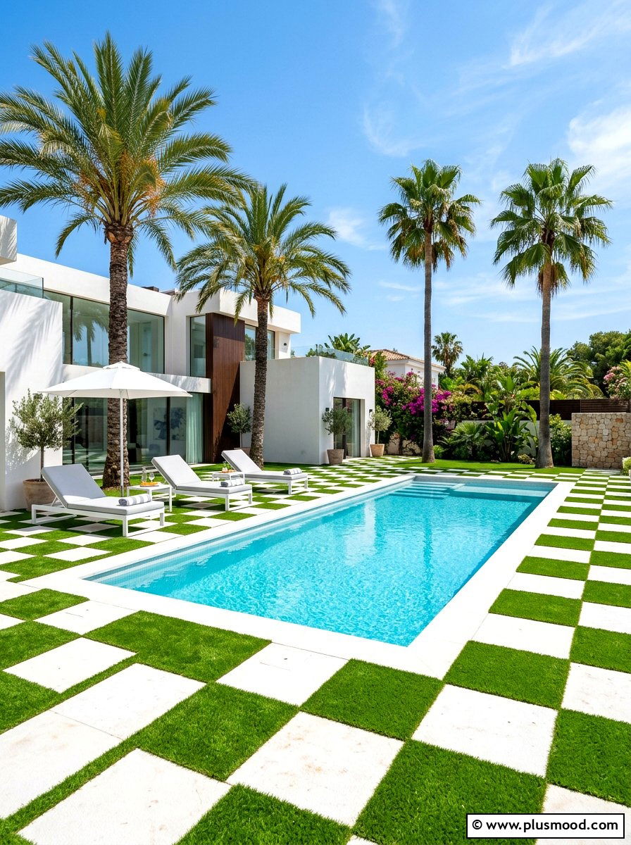 Paver Grass Pool - 25 summer pool landscaping ideas