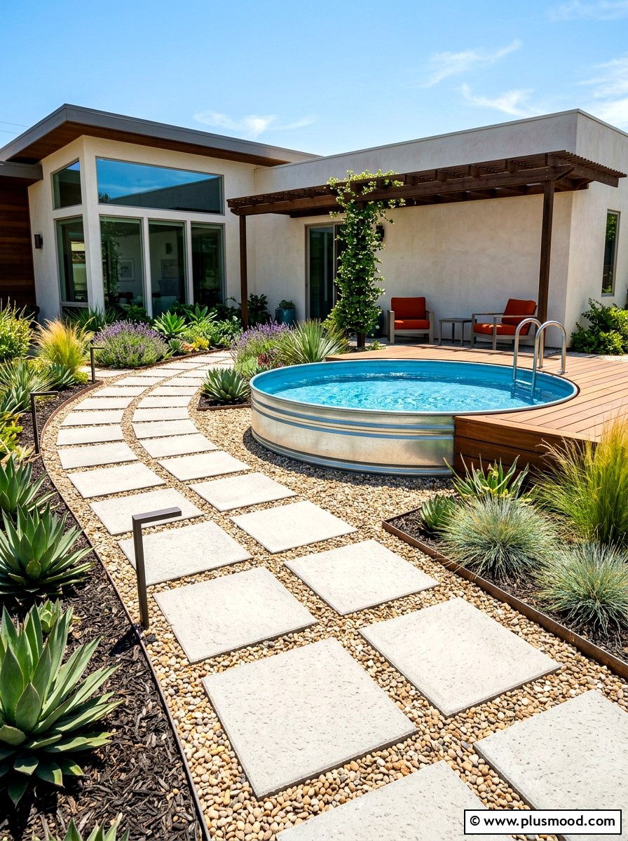 Paver Path Stock Tank Pool - 25 summer stock tank pool ideas