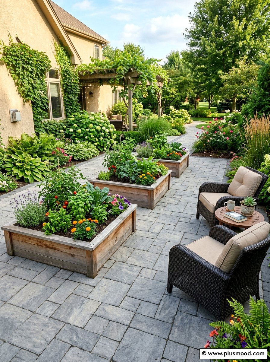 Paver patio garden - 25 small backyard ideas with raised garden