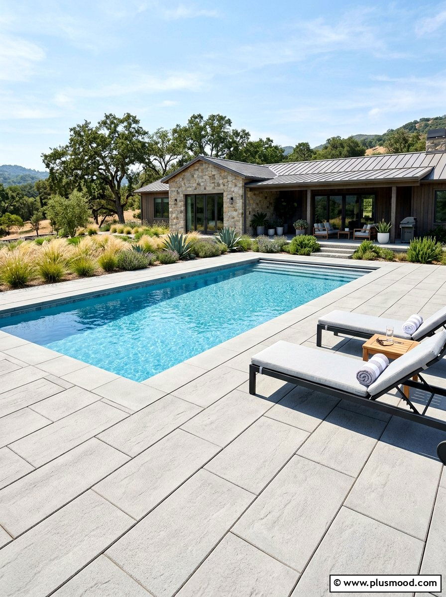 Paver stone pool patio - 25 pool landscaping ideas for ranch homes