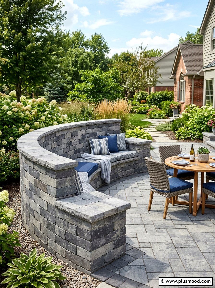Paver wall with backrest - 25 small backyard ideas with seating wall