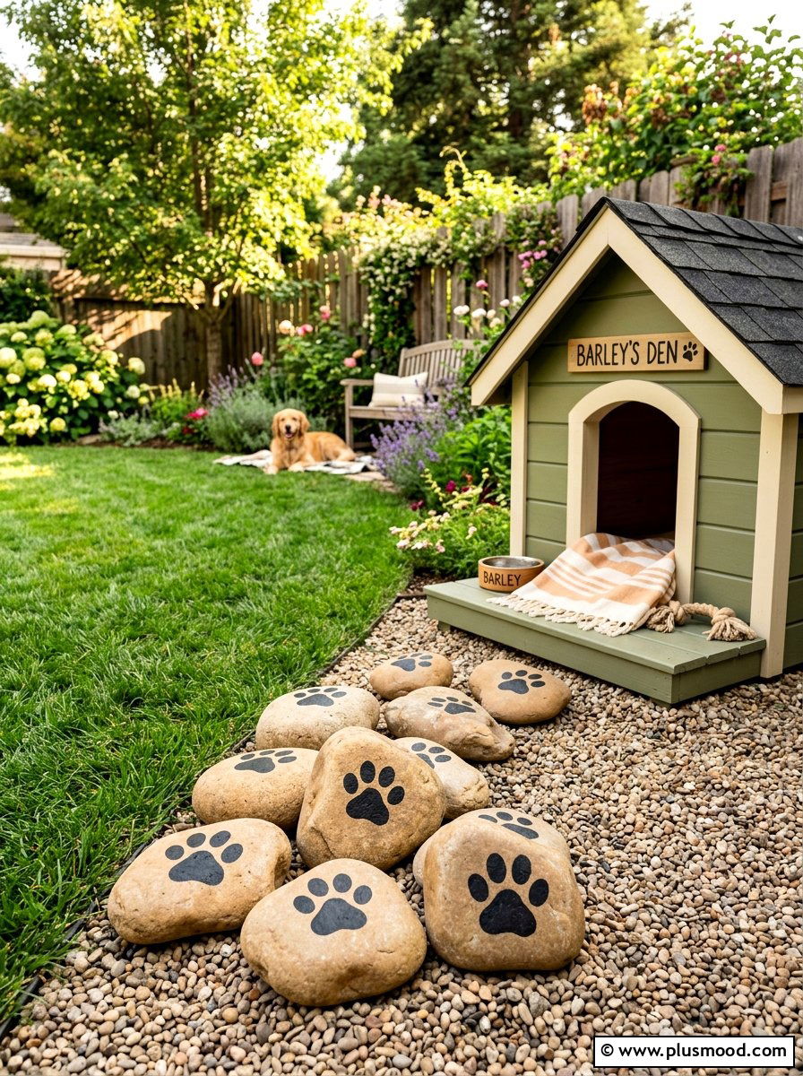 Paw print rocks - 25 painted rock ideas for stepping stones