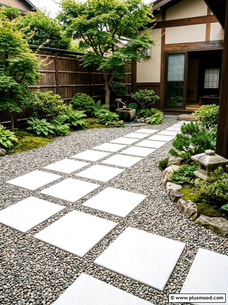 Pea Gravel And Square Paver Grid - 25 small backyard ideas with pavers