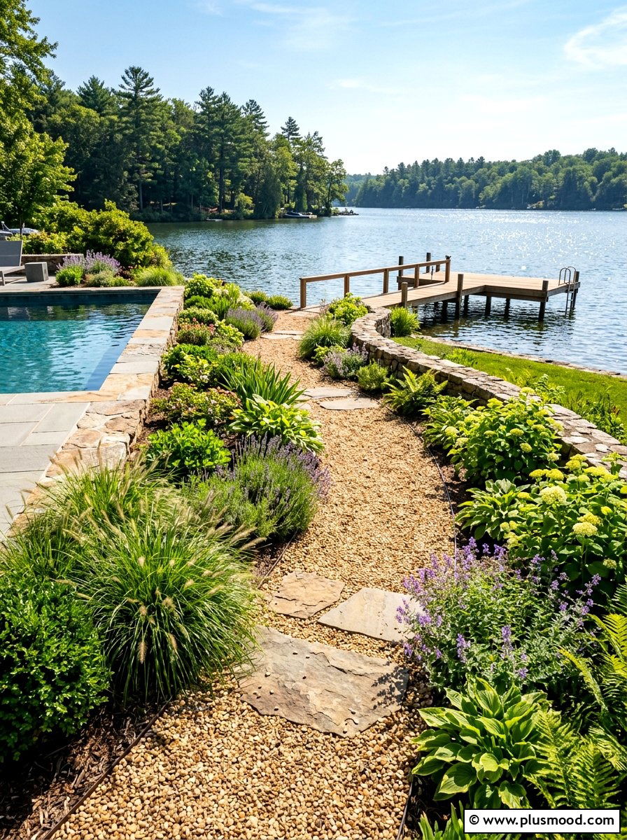 Pea Gravel Lakefront Pool Path - 25 pool landscaping ideas for lakefront homes