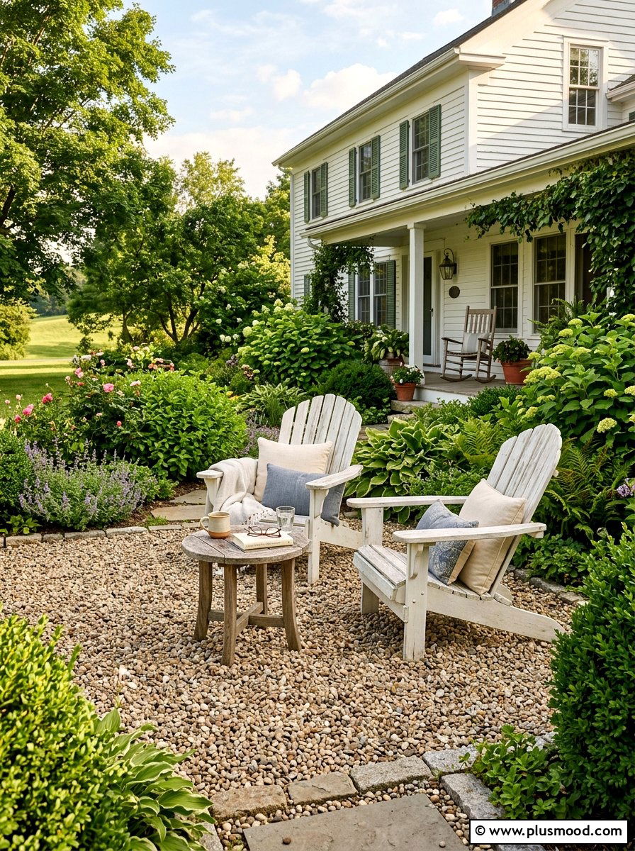 Pea Gravel Patio - 25 small backyard ideas farmhouse style