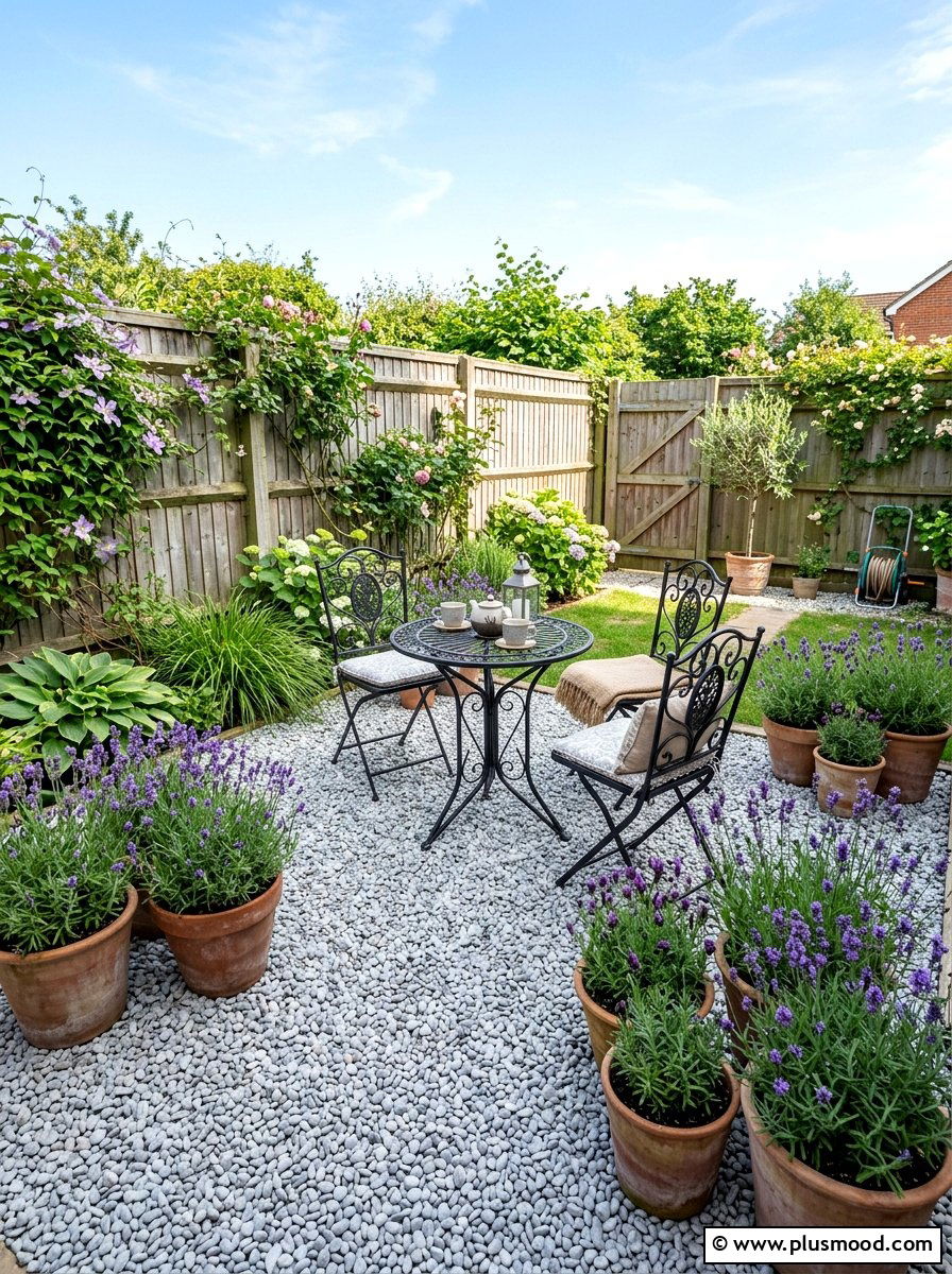 Pea Gravel Patio - 25 small backyard ideas for apartments with fence
