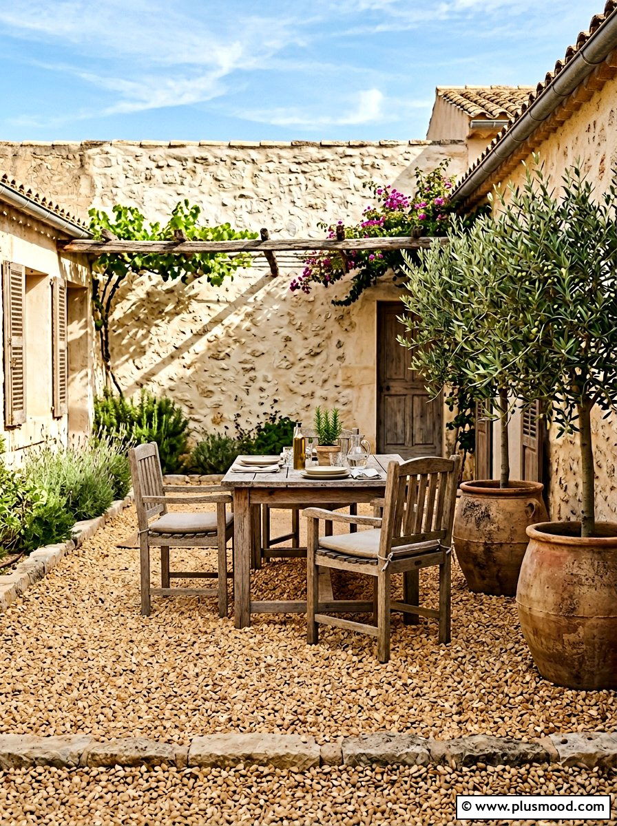 Pea gravel courtyard - 25 small backyard ideas for narrow lots