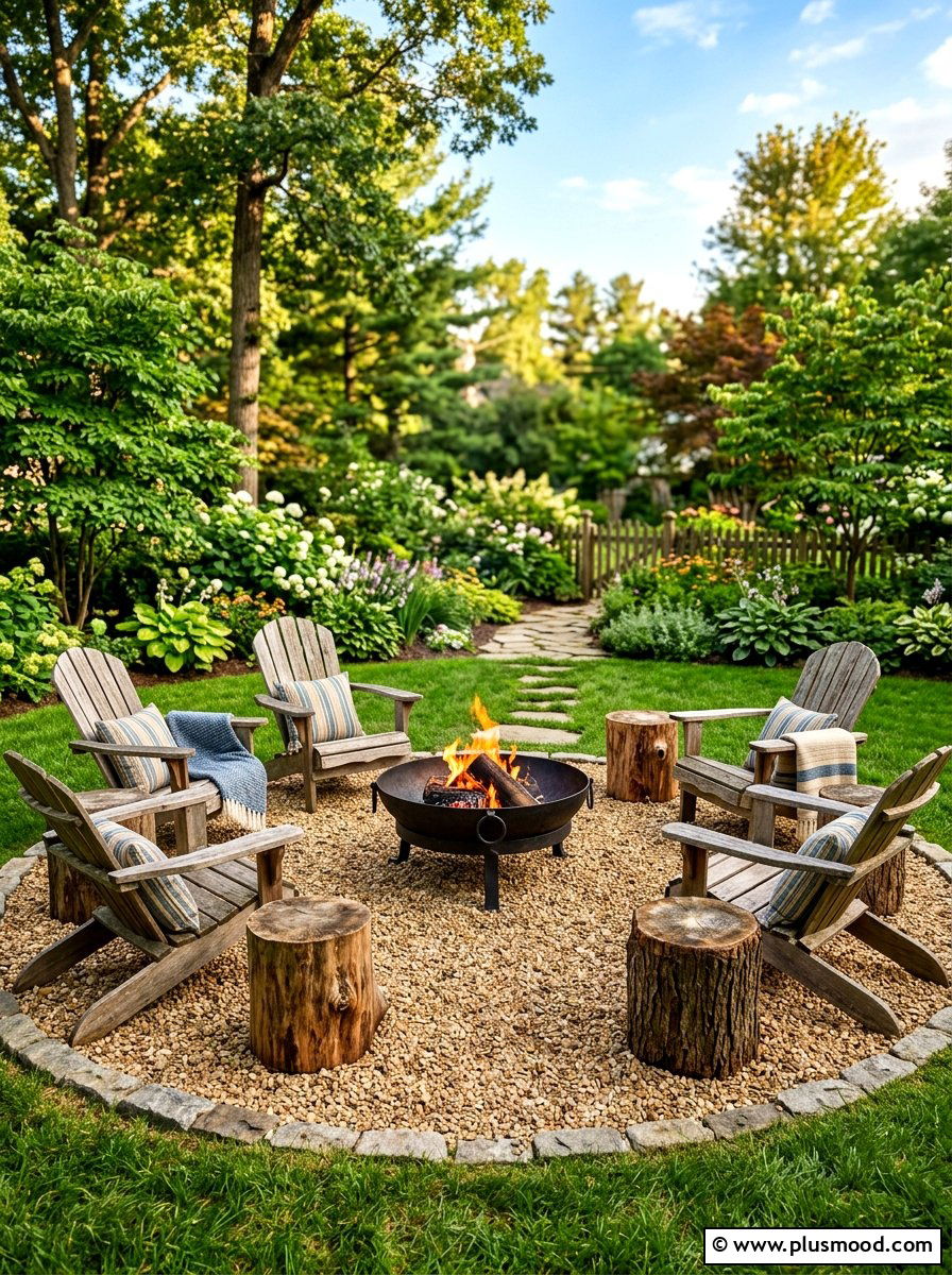 Pea gravel fire pit - 25 cozy summer backyard ideas