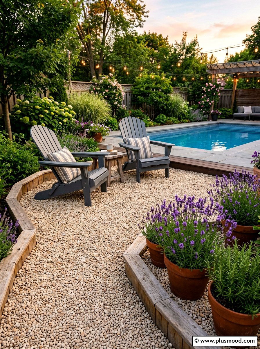 Pea gravel patio - 25 summer pool landscaping ideas with rocks