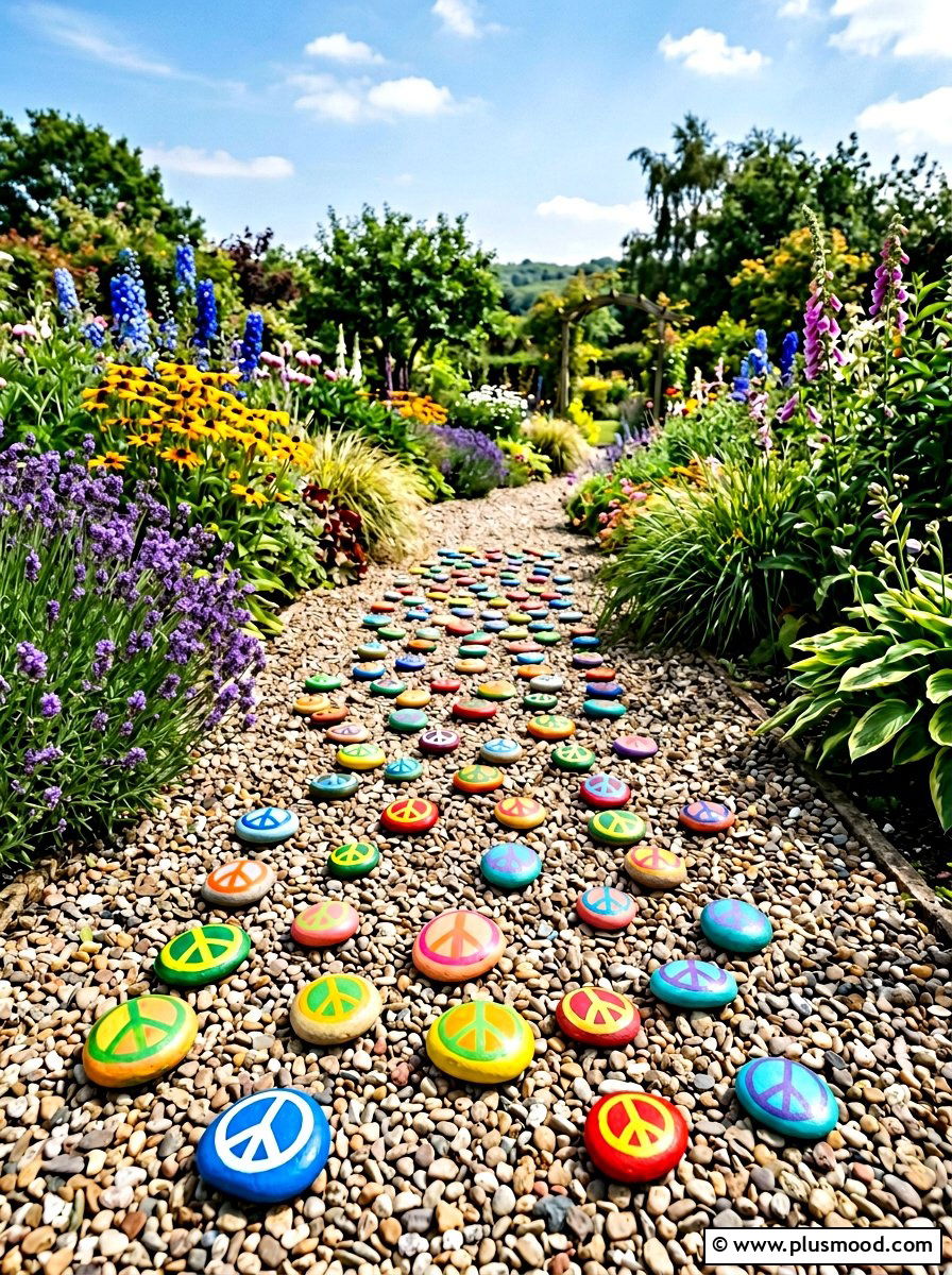 Peace Sign Painted Pebbles - 25 painted rock ideas with inspirational words