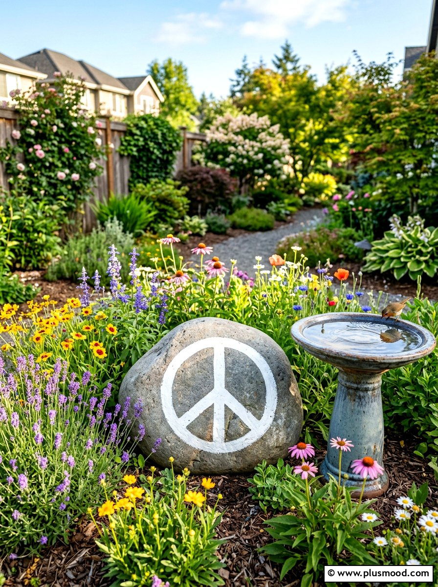 Peace Symbol Stone - 25 painted rock ideas for mindfulness