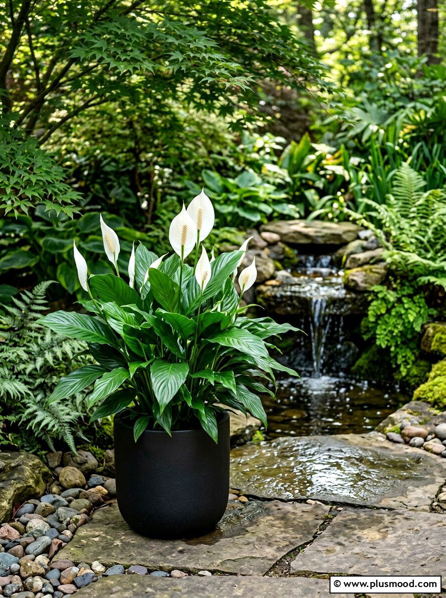 Peace lily patio pot - 25 summer planter ideas for shade