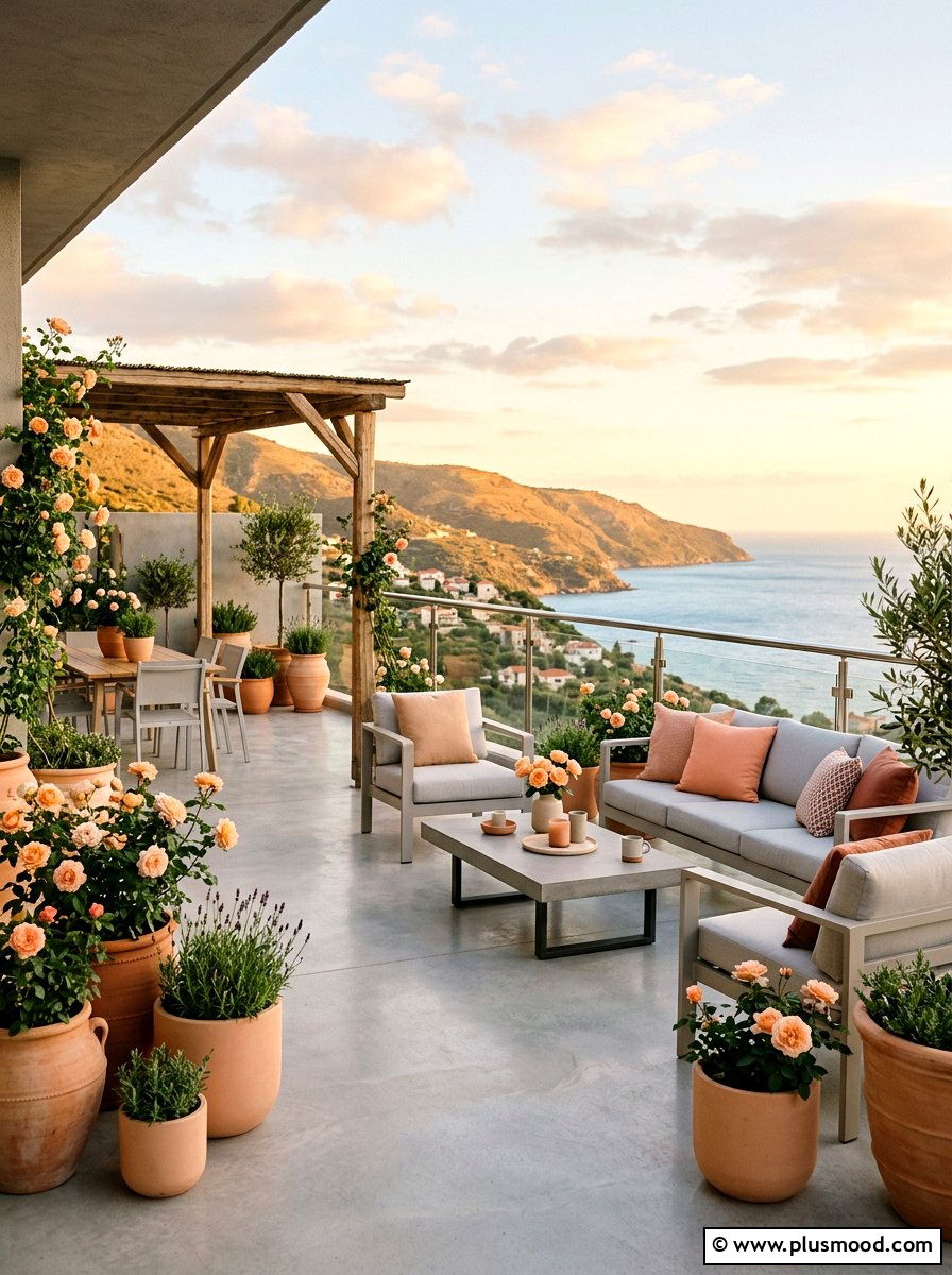 Peach And Light Gray Terrace - 25 small backyard ideas with color scheme