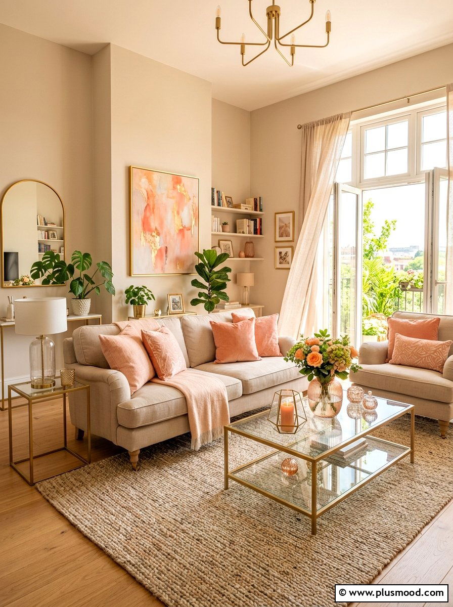 Peach Tone Summer Living Room - 25 summer decor ideas for beige living room