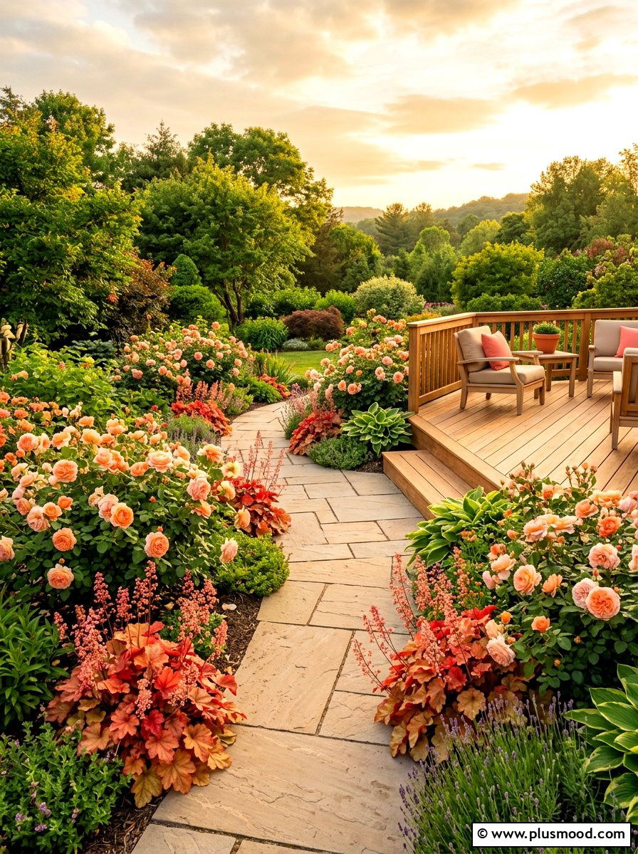 Peach and coral landscape - 25 summer color scheme landscaping ideas