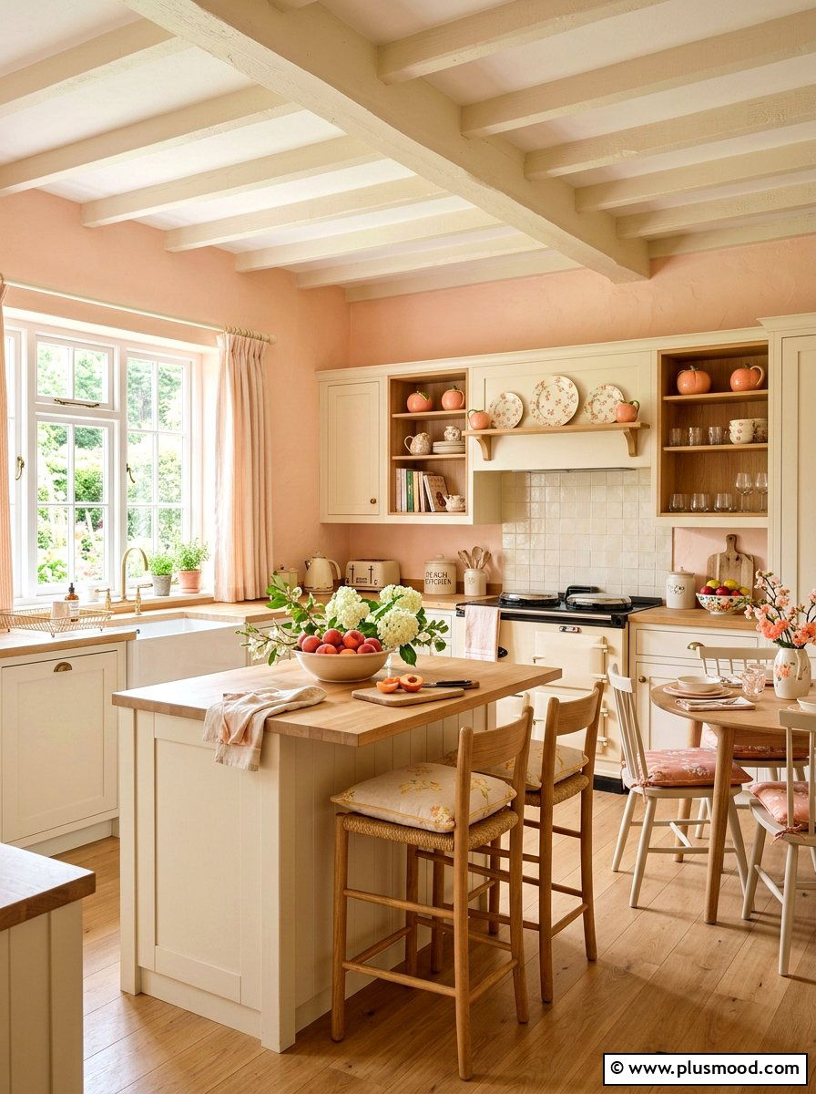 Peach farmhouse kitchen - 25 summer fruit themed kitchen decor ideas