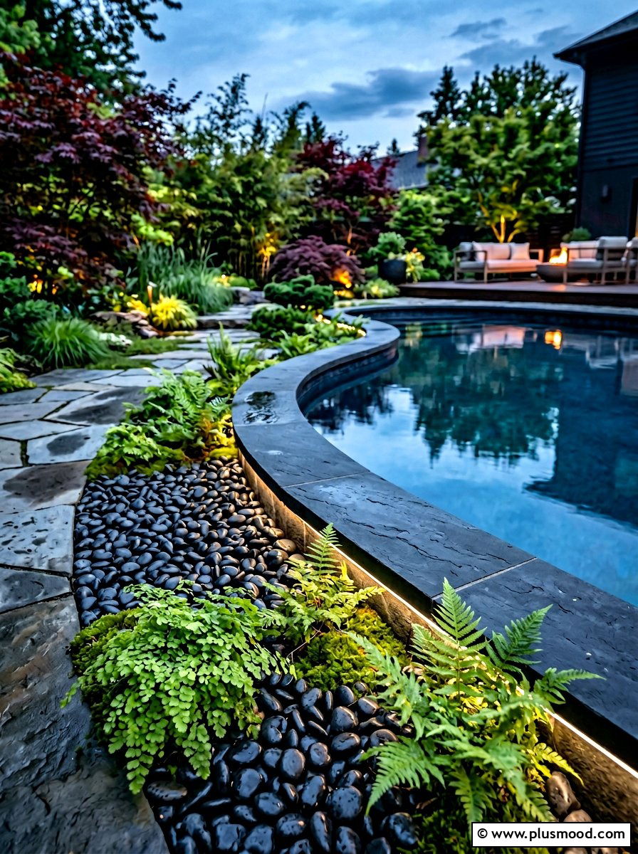 Pebble And Fern Pool Edge - 25 pool landscaping ideas for shade gardens