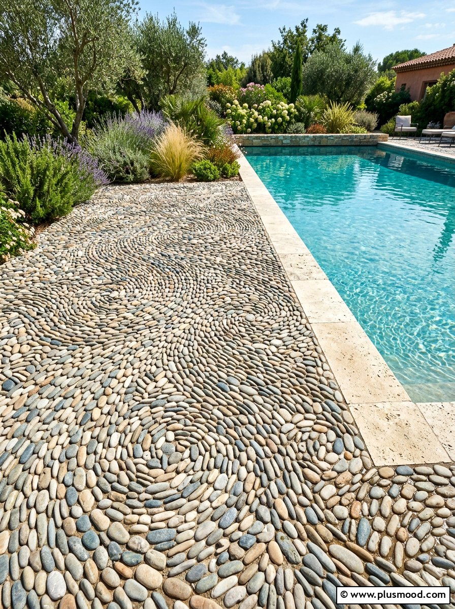 Pebble Mosaic Pool Patio - 25 pool landscaping ideas low maintenance