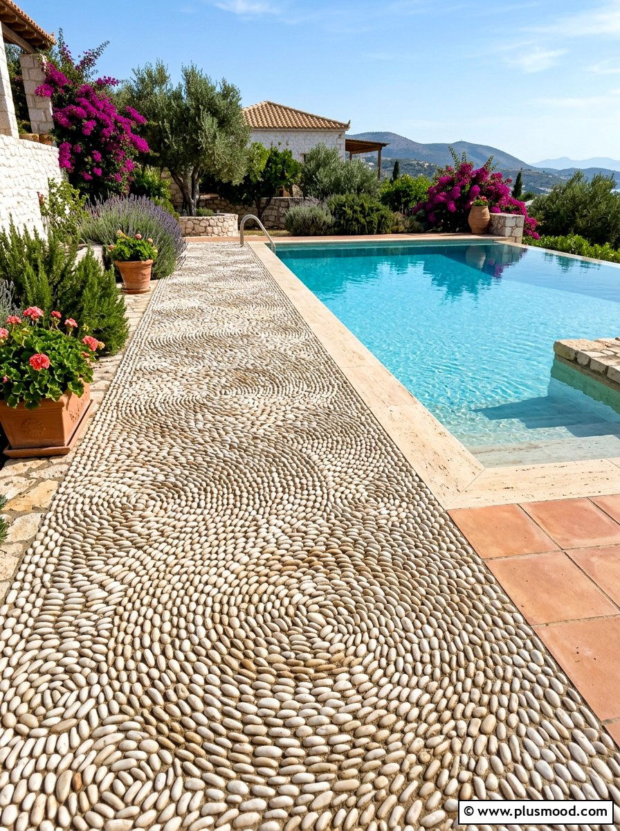 Pebble Mosaic Pool Surface - 25 pool landscaping ideas for Mediterranean style